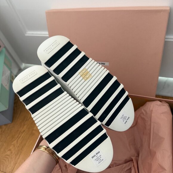 NWT Miu Miu High Top Sneakers White Multi Nappa Leather Lace Up Velcro - Picture 10 of 11